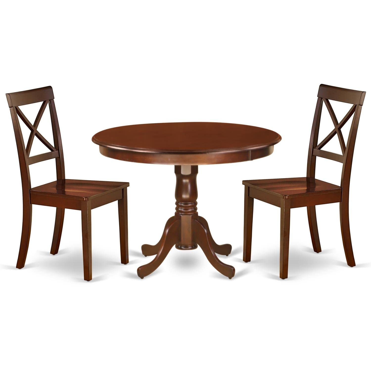 East West Furniture Hlbo3-Mah-W 3 Piece Dining Room Furniture Set Contains A Round Kitchen Table With Pedestal And 2 Dining Chairs, 42X42 Inch, Mahogany